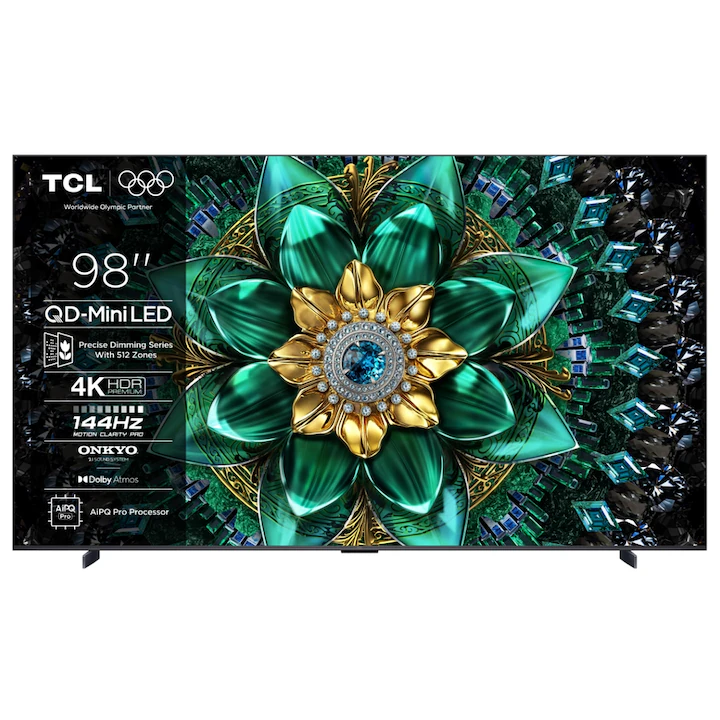 Televizor TCL QD-MiniLED 98Q6C, 248 cm, Smart Google TV, 4K Ultra HD, 144Hz, Onkyo