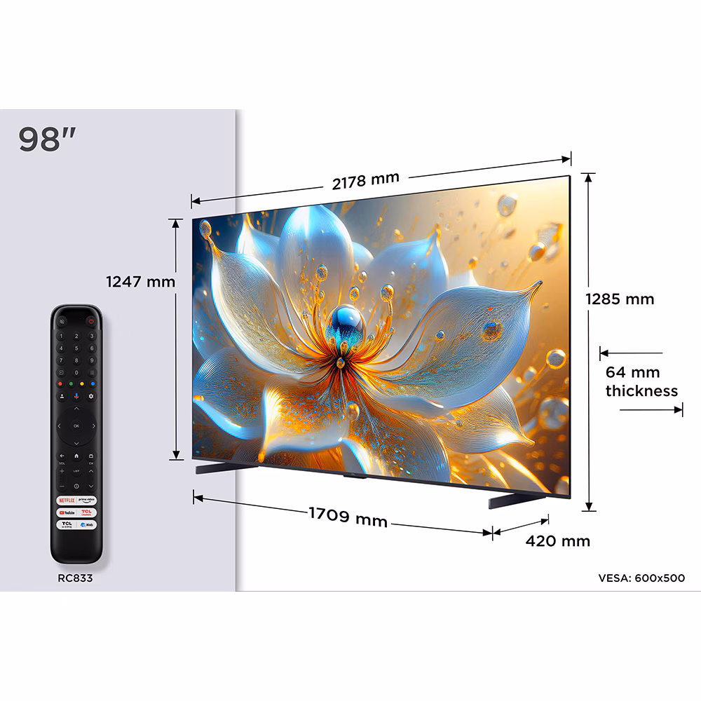 Televizor TCL QLED 98P89K, 248 cm, Smart Google TV, 4K Ultra HD, 144Hz, Onkyo - imagine 5