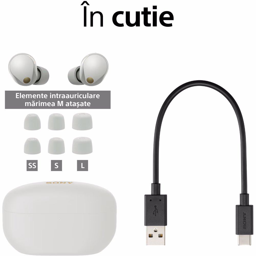 Casti SONY WF-1000XM5S, True Wireless, Bluetooth, In-ear, Microfon, Noise Cancelling, argintiu - imagine 3